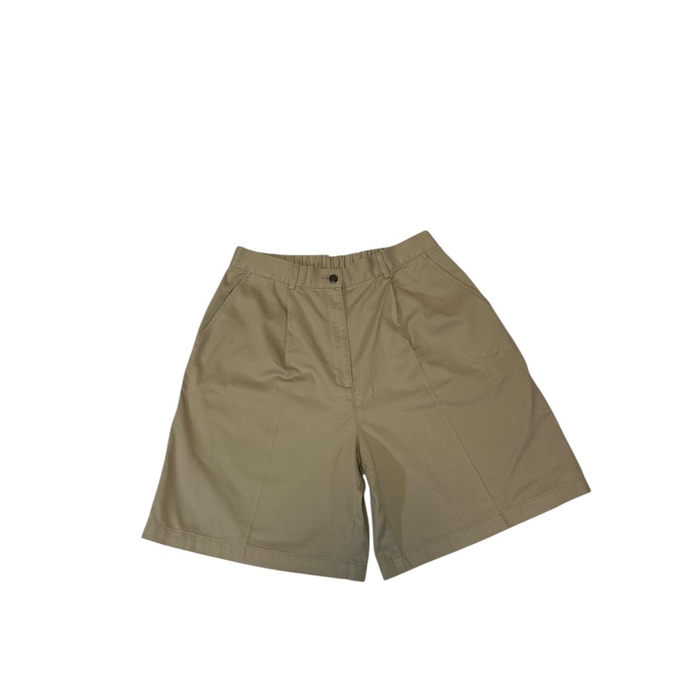NWT LL Bean Womens 12 Khaki Pleated Chino Shorts High Rise Elastic Waist